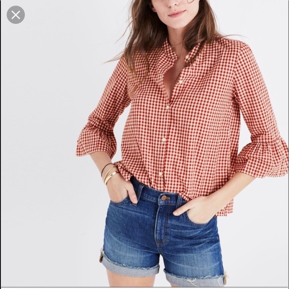 Madewell Tops - Madewell blouse red gingham bell sleeves medium